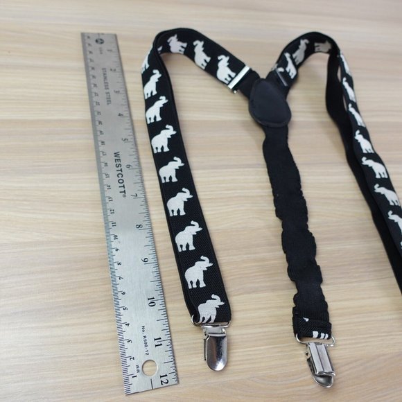 Suspender‎ Boy Black White Clip On Y Back Animal Elephant Adjustable Stretch - Picture 5 of 8